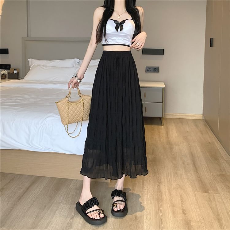 High-Rise Solid Flared Midi Skirt