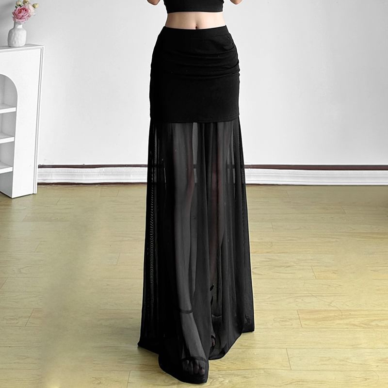 Sheer Pencil Skirt with High Waist