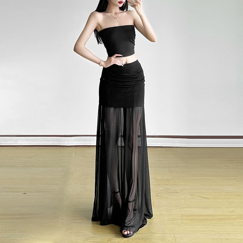 Sheer Pencil Skirt with High Waist