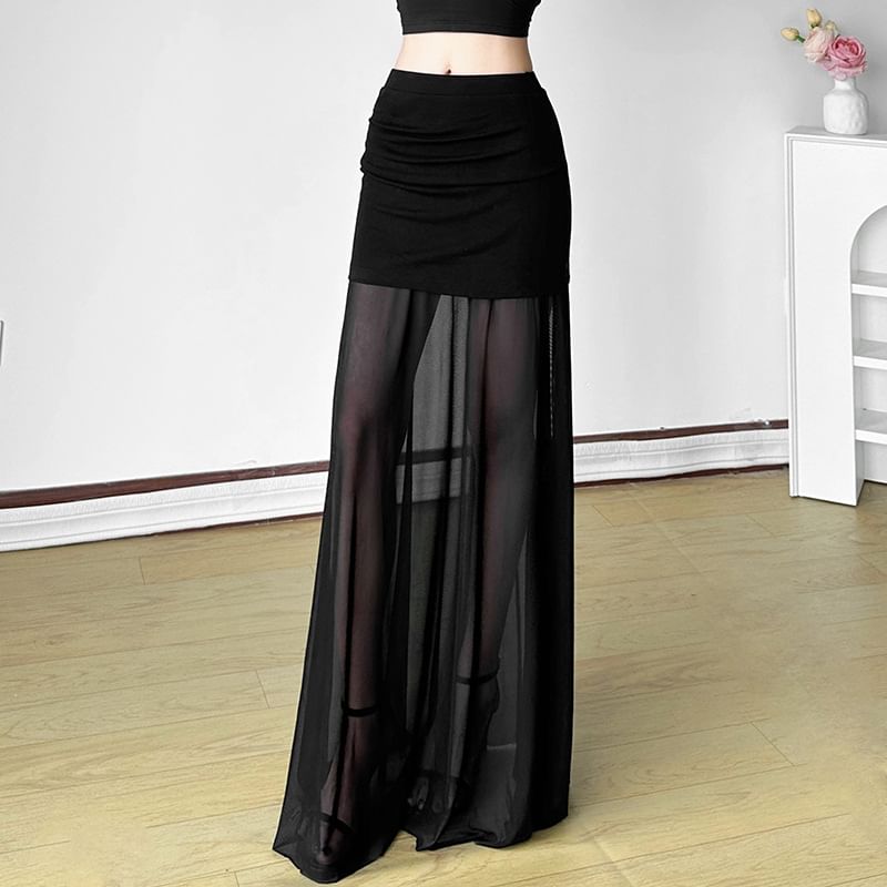 Sheer Pencil Skirt with High Waist