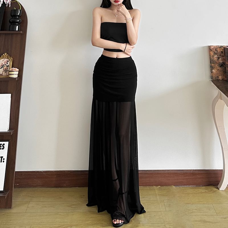 Sheer Pencil Skirt with High Waist