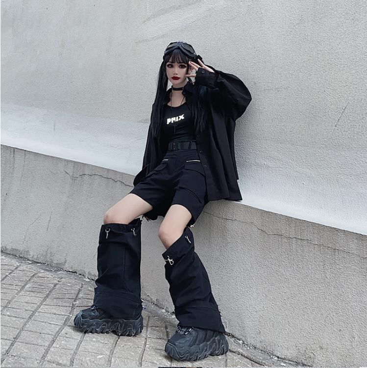 High Rise Plain Cutout Buckled Wide Leg Cargo Pants