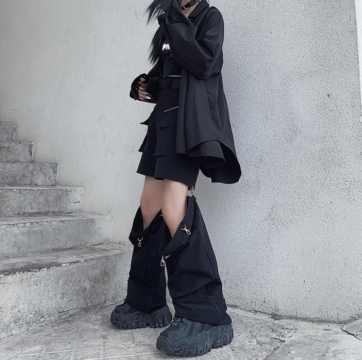 High Rise Plain Cutout Buckled Wide Leg Cargo Pants