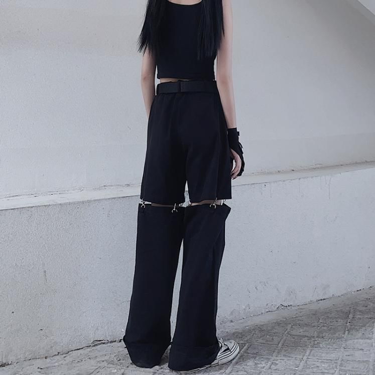 High Rise Plain Cutout Buckled Wide Leg Cargo Pants