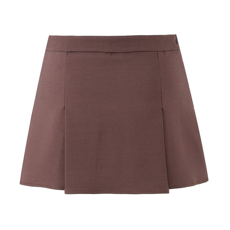 High-Rise Solid Flared Mini Skirt