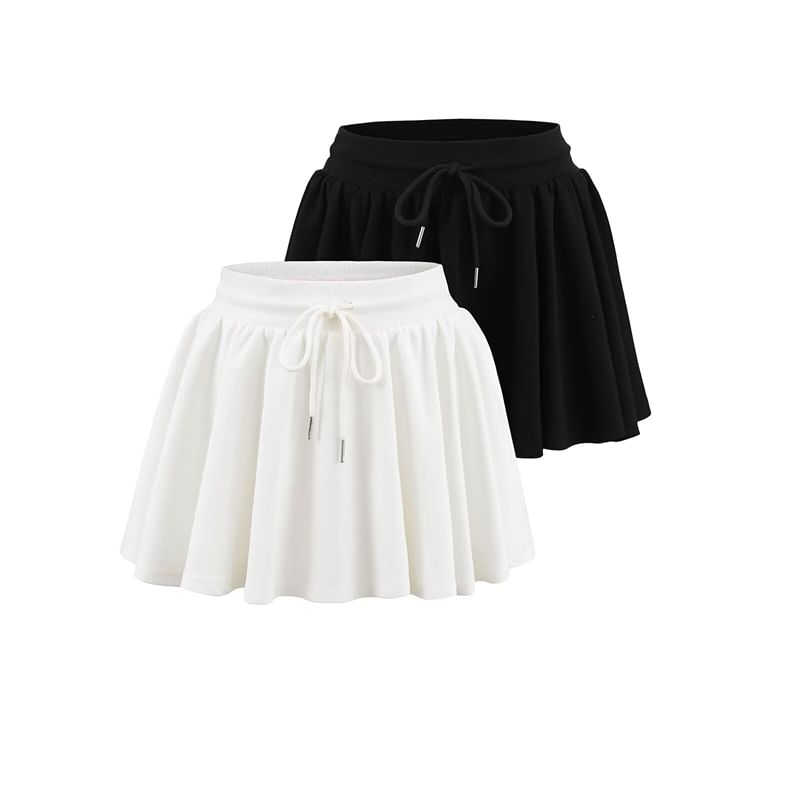 Drawstring Waist Flared Mini Skirt