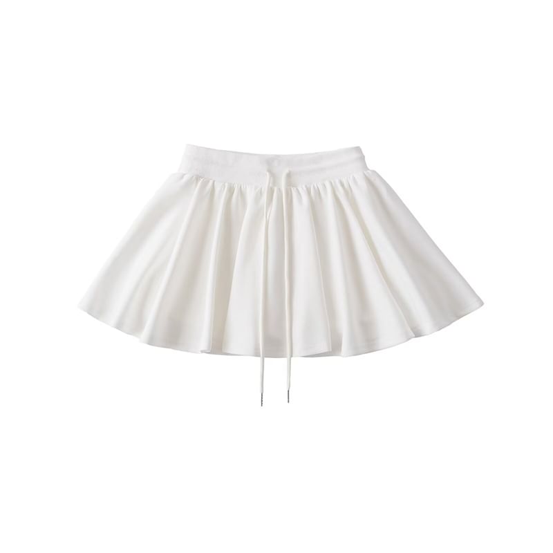 Drawstring Waist Flared Mini Skirt