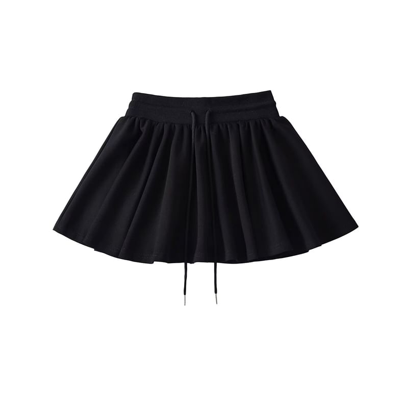 Drawstring Waist Flared Mini Skirt