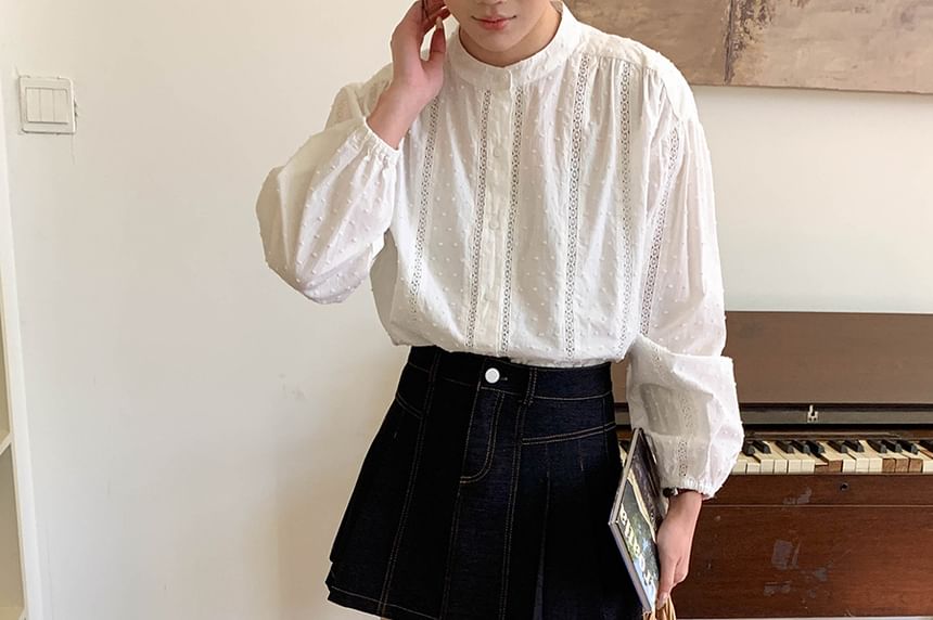 Contrast Stitched Pleated Denim Mini Skirt