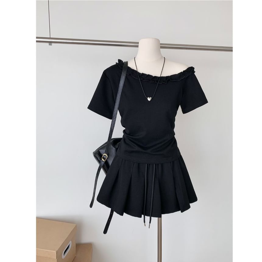 Short-Sleeve Top with Pleated Mini Skirt Set