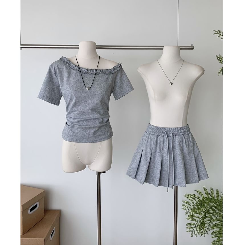 Short-Sleeve Top with Pleated Mini Skirt Set