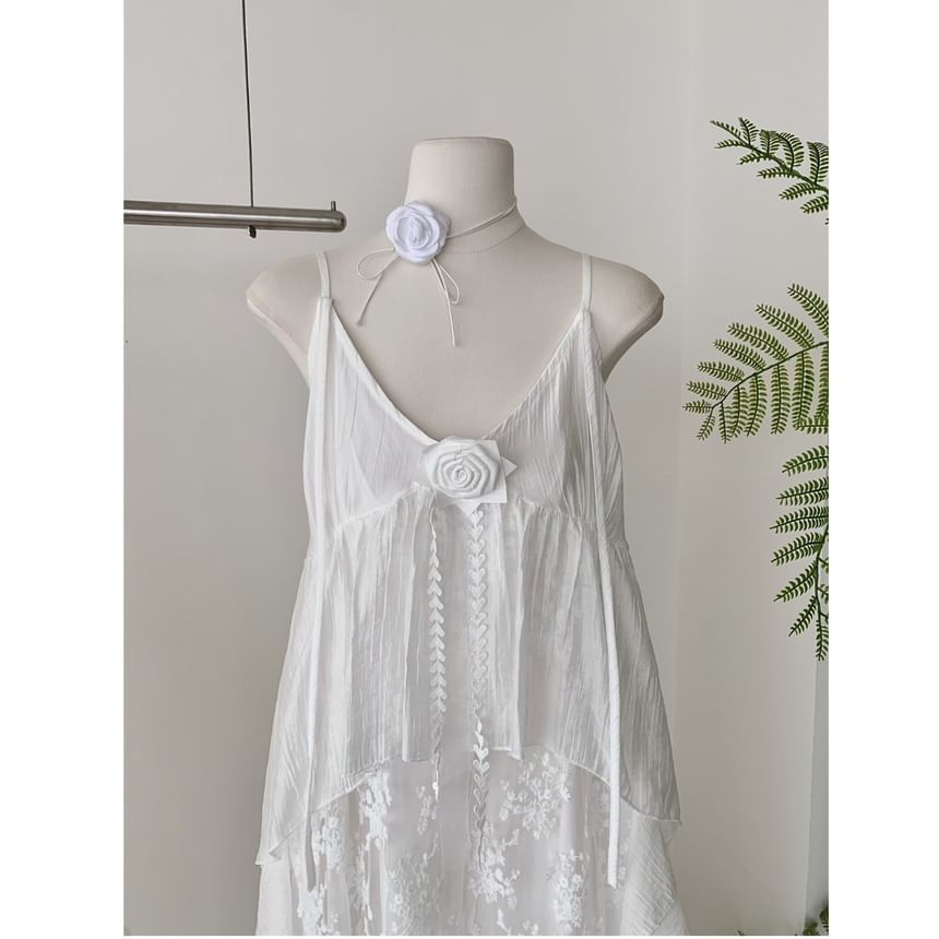 Lace A-Line Maxi Dress - V-Neck Spaghetti Strap