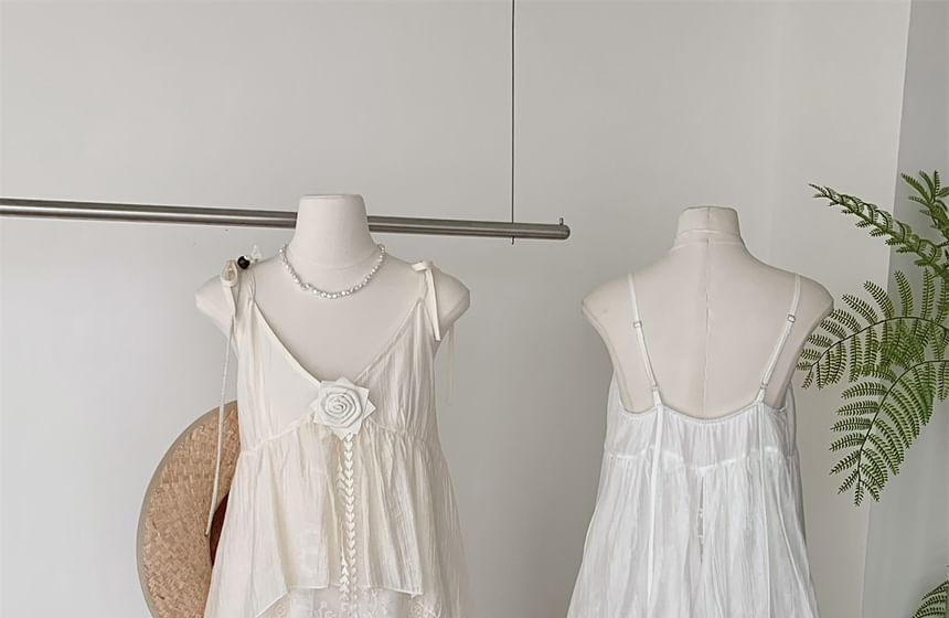 Lace A-Line Maxi Dress - V-Neck Spaghetti Strap