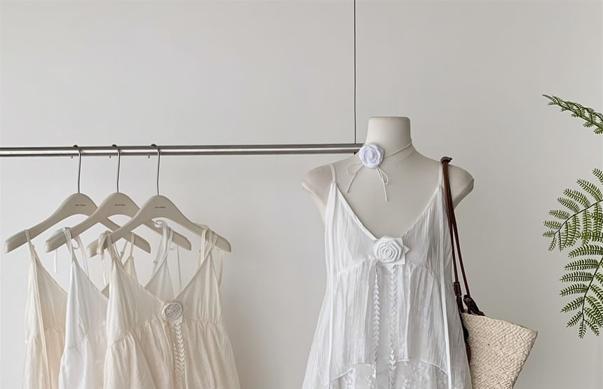 Lace A-Line Maxi Dress - V-Neck Spaghetti Strap