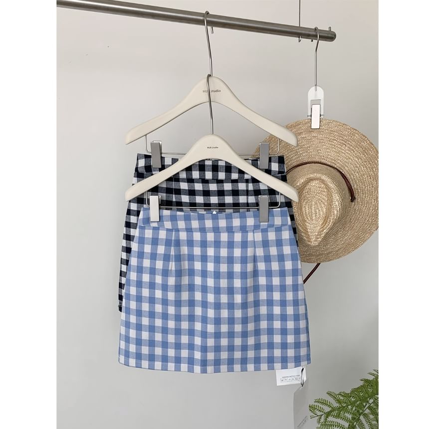 Plaid Mini A-Line Skirt with High Rise