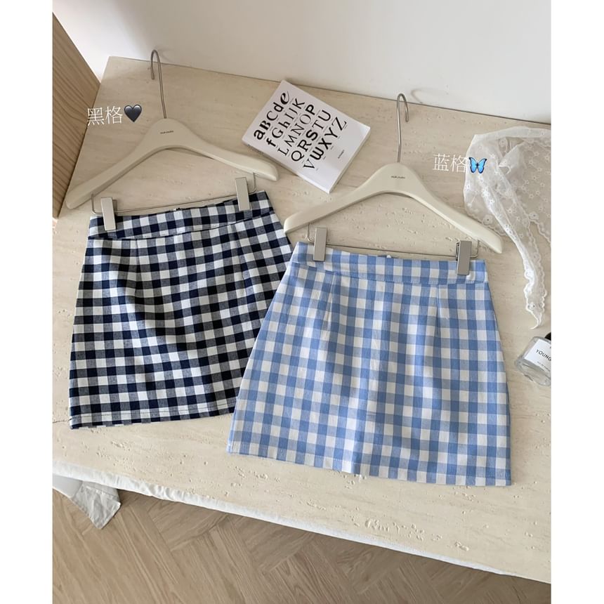 Plaid Mini A-Line Skirt with High Rise
