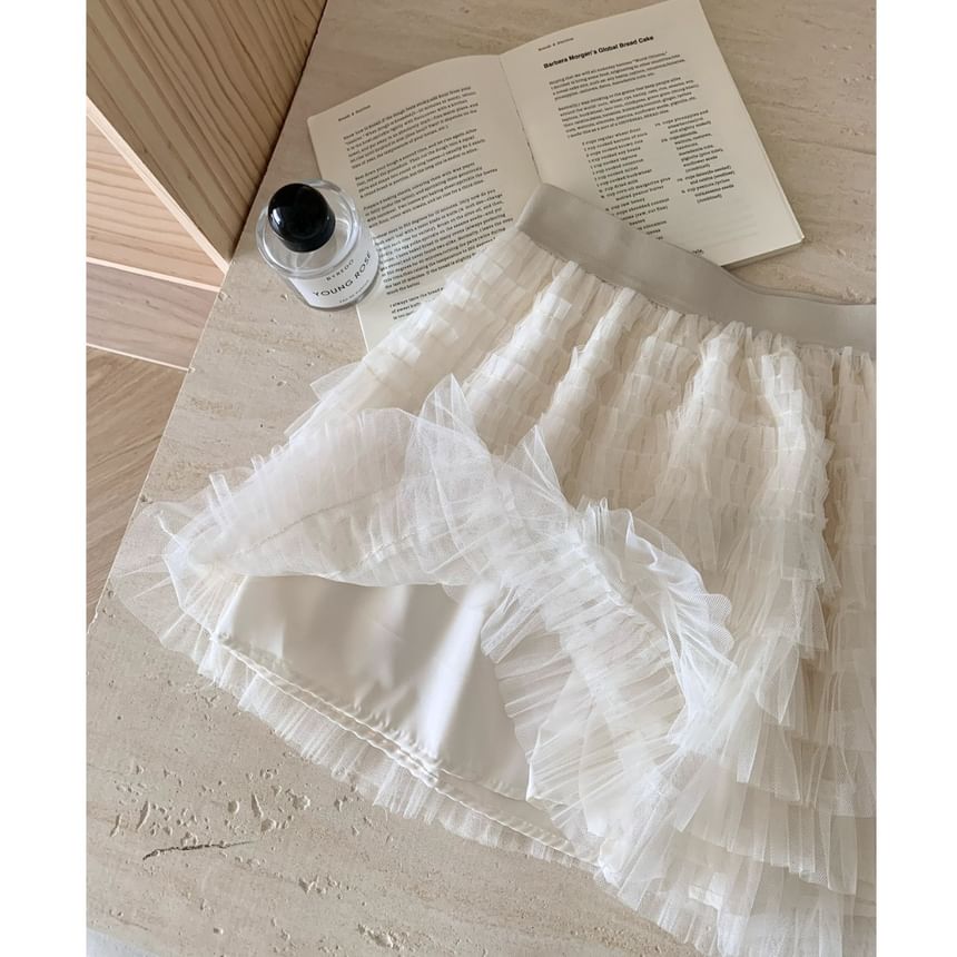 Lace-Trimmed Mini A-Line Skirt with Low Rise
