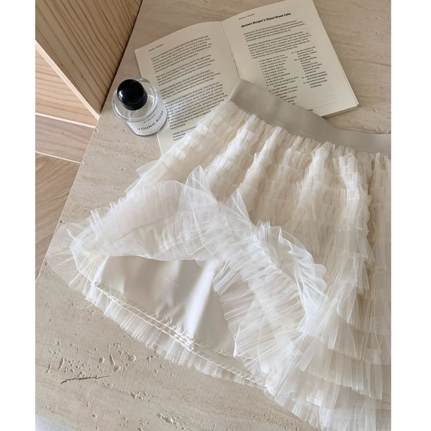 Lace-Trimmed Mini A-Line Skirt with Low Rise