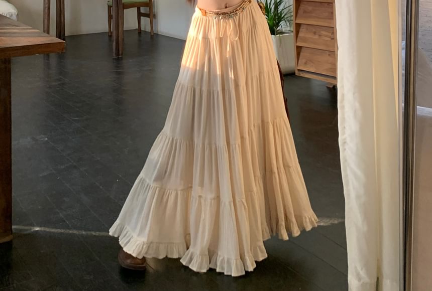 Off-Shoulder Crop Top with Ruffled Sleeves and Maxi Skirt Set