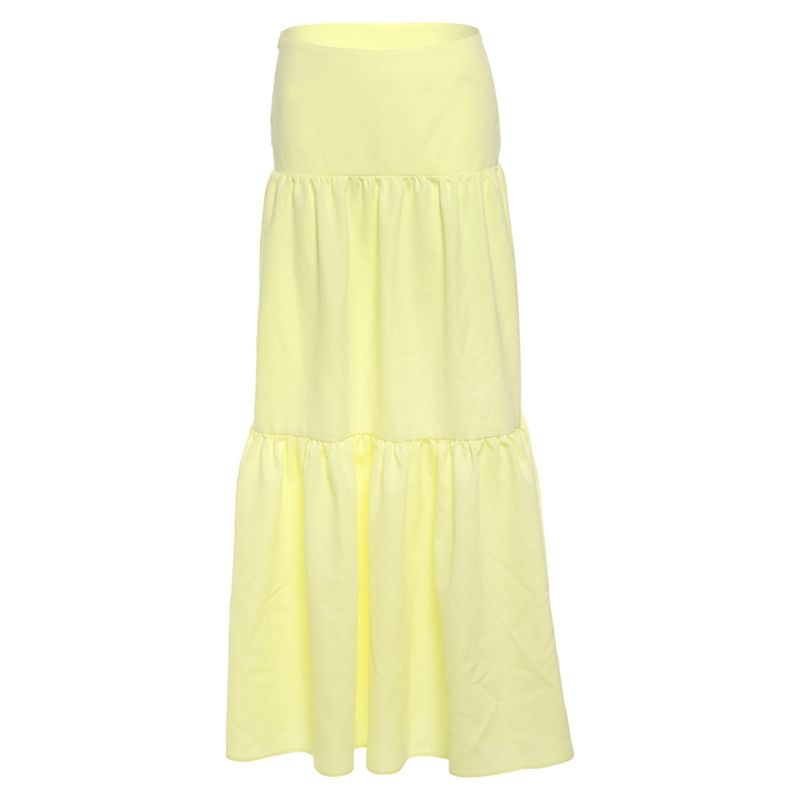 Leopard Print Ruched Tube Top Combined with High-Waisted Plain A-Line Maxi Skirt