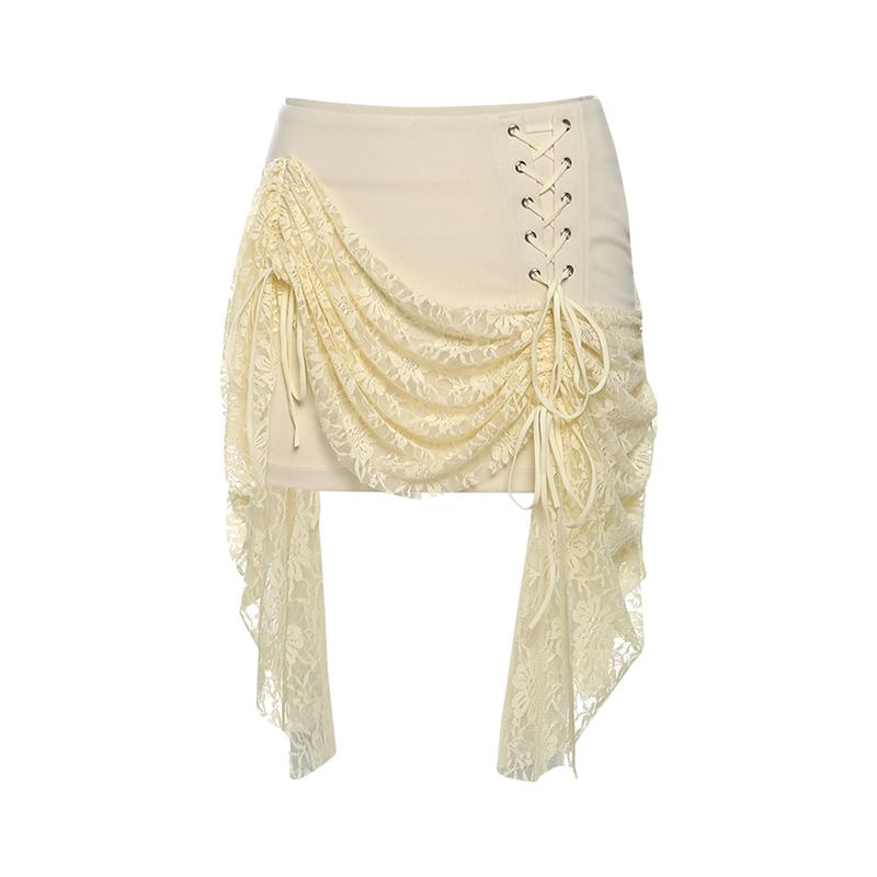 Lace Panel Tube Top with Asymmetric Mini Skirt