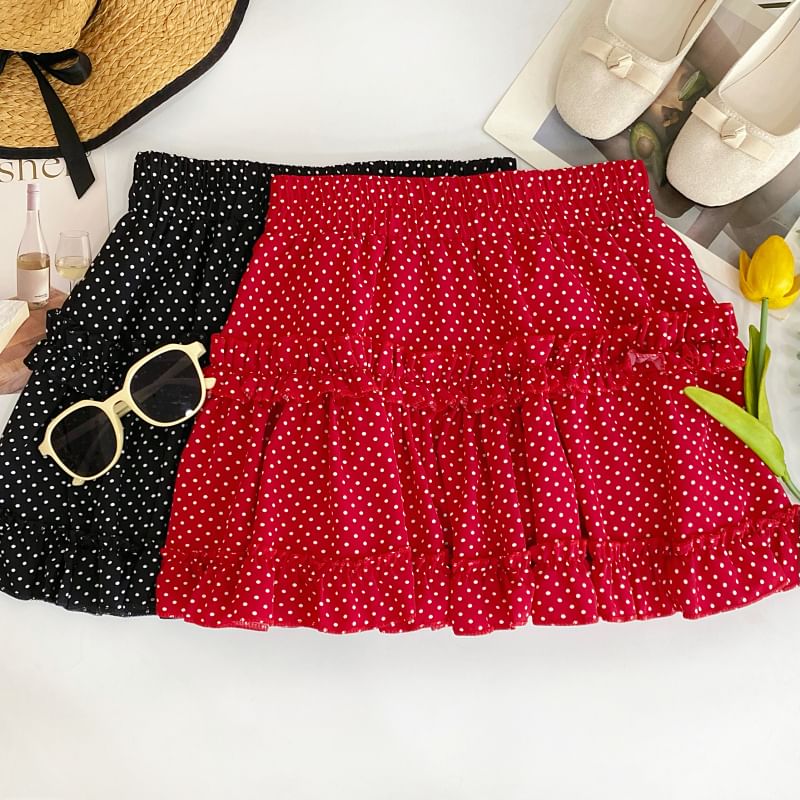 Polka Dot Ruffled Flared Mini Skirt