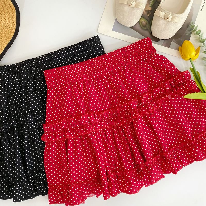 Polka Dot Ruffled Flared Mini Skirt