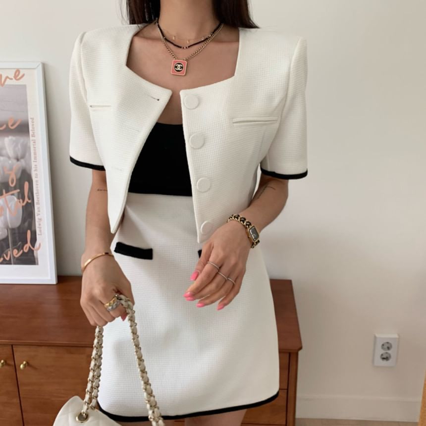 Square Neck Crop Jacket and Pencil Skirt Set