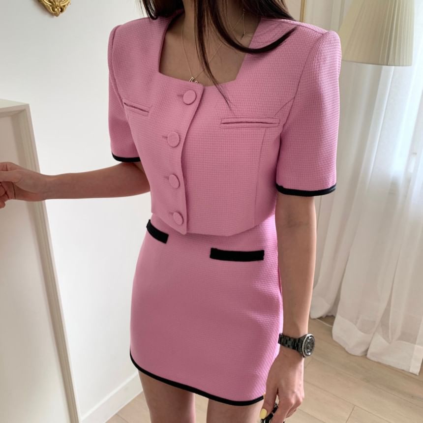 Square Neck Crop Jacket and Pencil Skirt Set