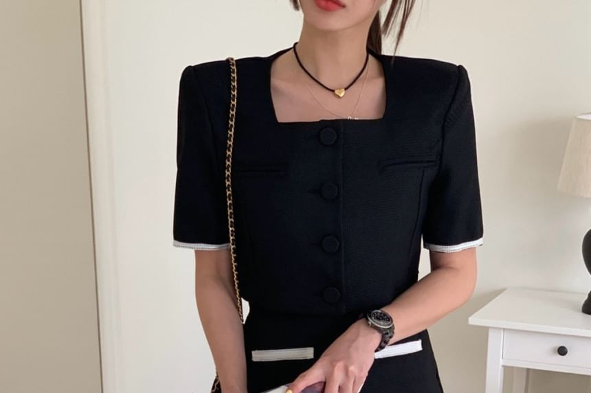 Square Neck Crop Jacket and Pencil Skirt Set