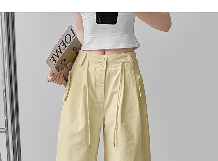 Mid Rise Plain Wide Leg Cargo Pants (Various Designs)