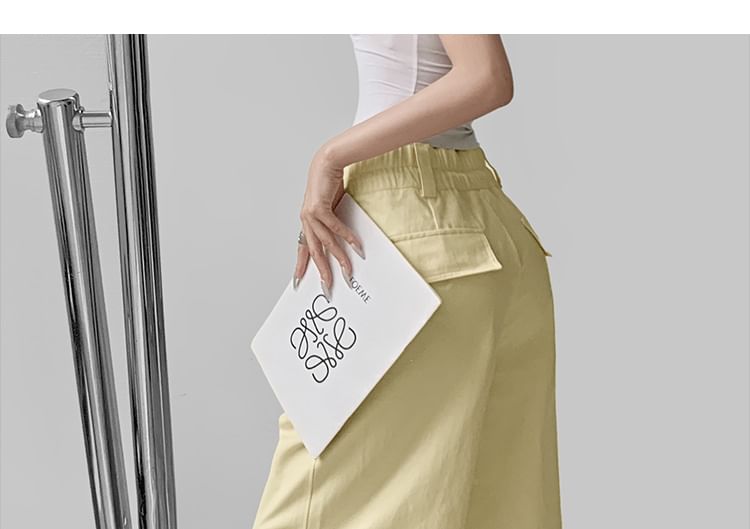 Mid Rise Plain Wide Leg Cargo Pants (Various Designs)