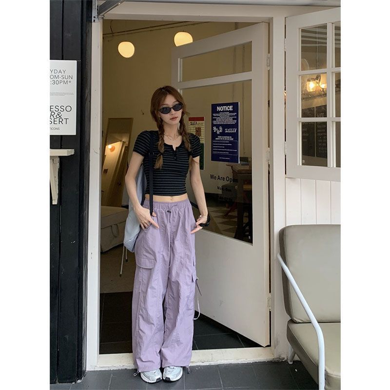 High Waist Plain Wide Leg Cargo Pants