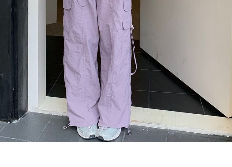 High Waist Plain Wide Leg Cargo Pants