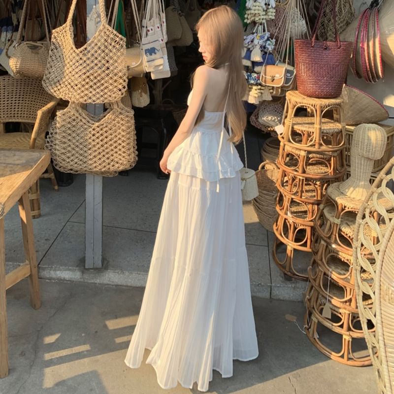 Flowy Sleeveless Top with High Waist Maxi Skirt