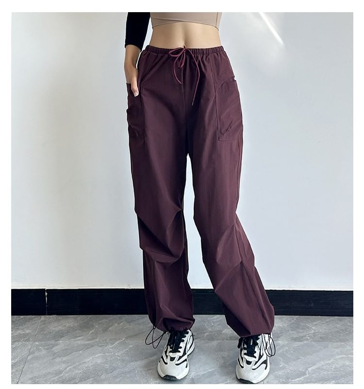 Drawstring Waist Plain Loose Fit Cargo Pants