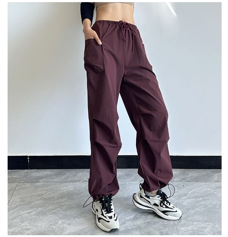 Drawstring Waist Plain Loose Fit Cargo Pants