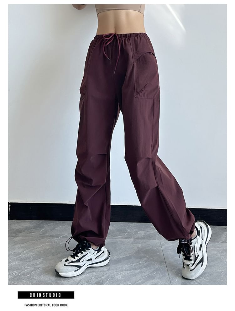 Drawstring Waist Plain Loose Fit Cargo Pants