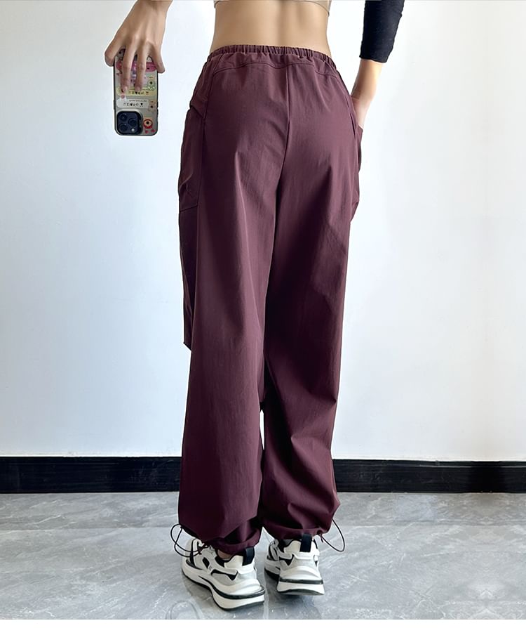 Drawstring Waist Plain Loose Fit Cargo Pants