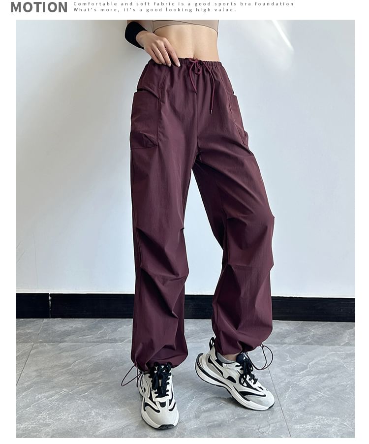 Drawstring Waist Plain Loose Fit Cargo Pants