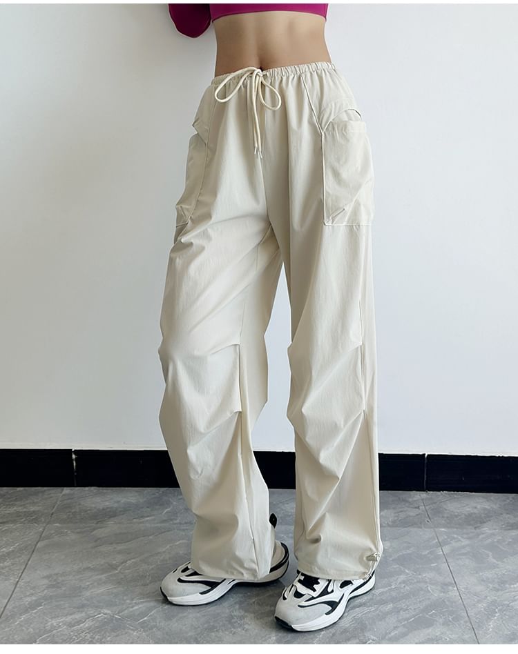 Drawstring Waist Plain Loose Fit Cargo Pants