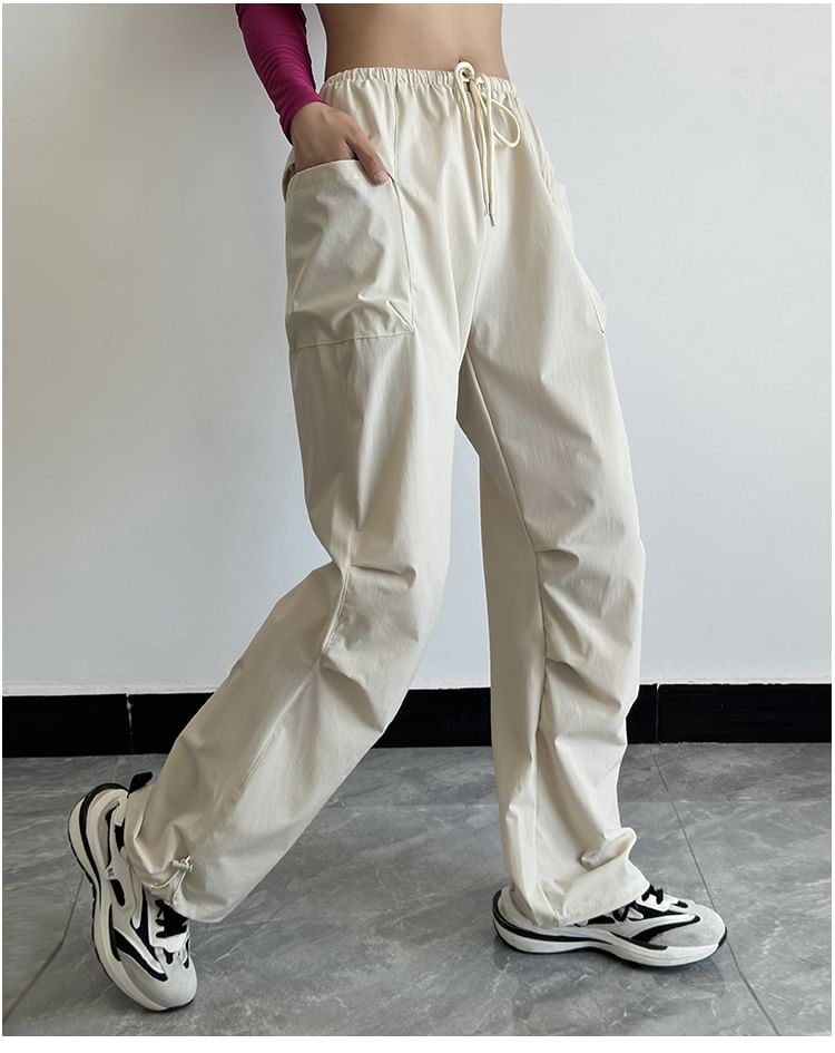Drawstring Waist Plain Loose Fit Cargo Pants