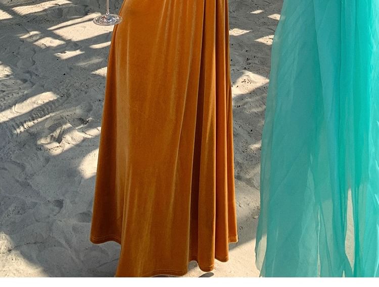 Velvet A-Line Maxi Dress - Sleeveless