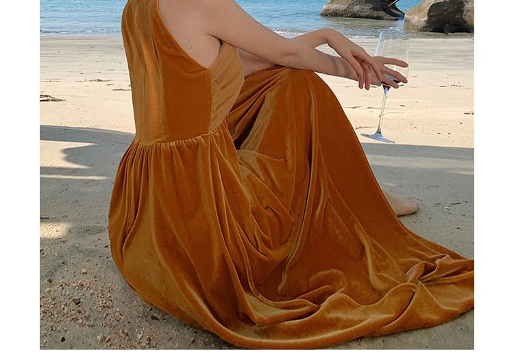 Velvet A-Line Maxi Dress - Sleeveless