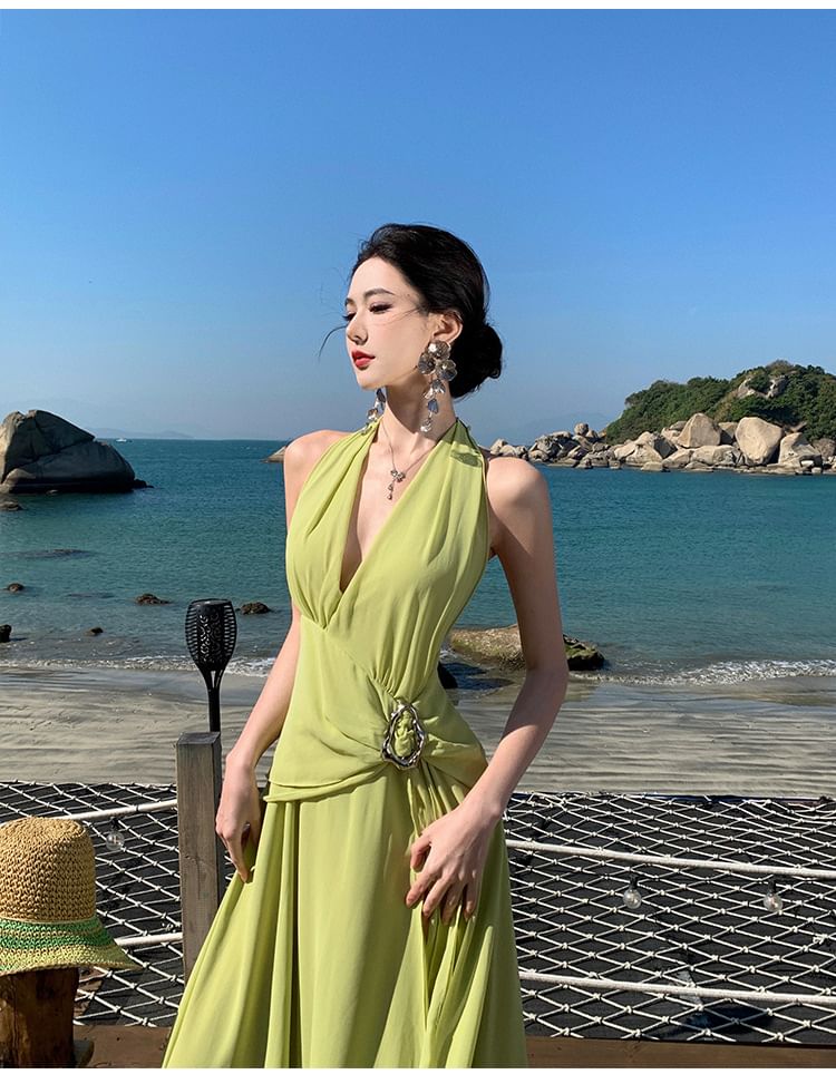 Plain A-Line Maxi Dress - Sleeveless