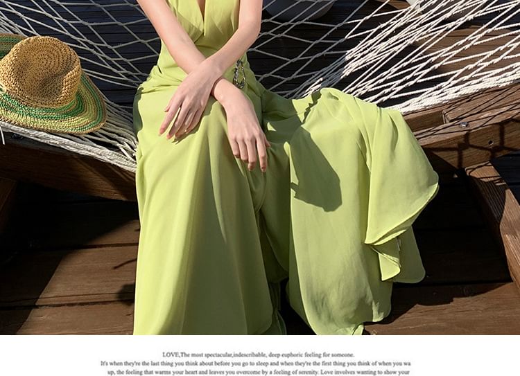 Plain A-Line Maxi Dress - Sleeveless