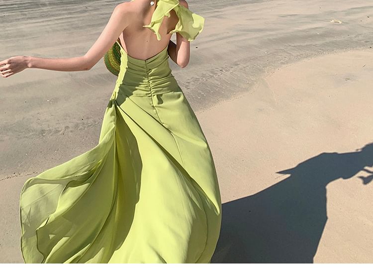 Plain A-Line Maxi Dress - Sleeveless