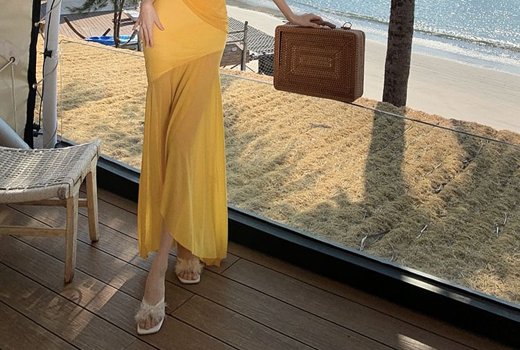 Mesh Mermaid Maxi Dress - V-Neck Sleeveless