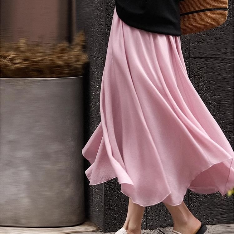 High-Rise Plain Maxi A-Line Skirt in Size L