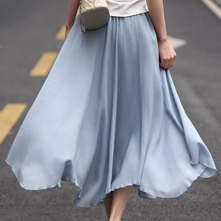 High-Rise Plain Maxi A-Line Skirt in Size L